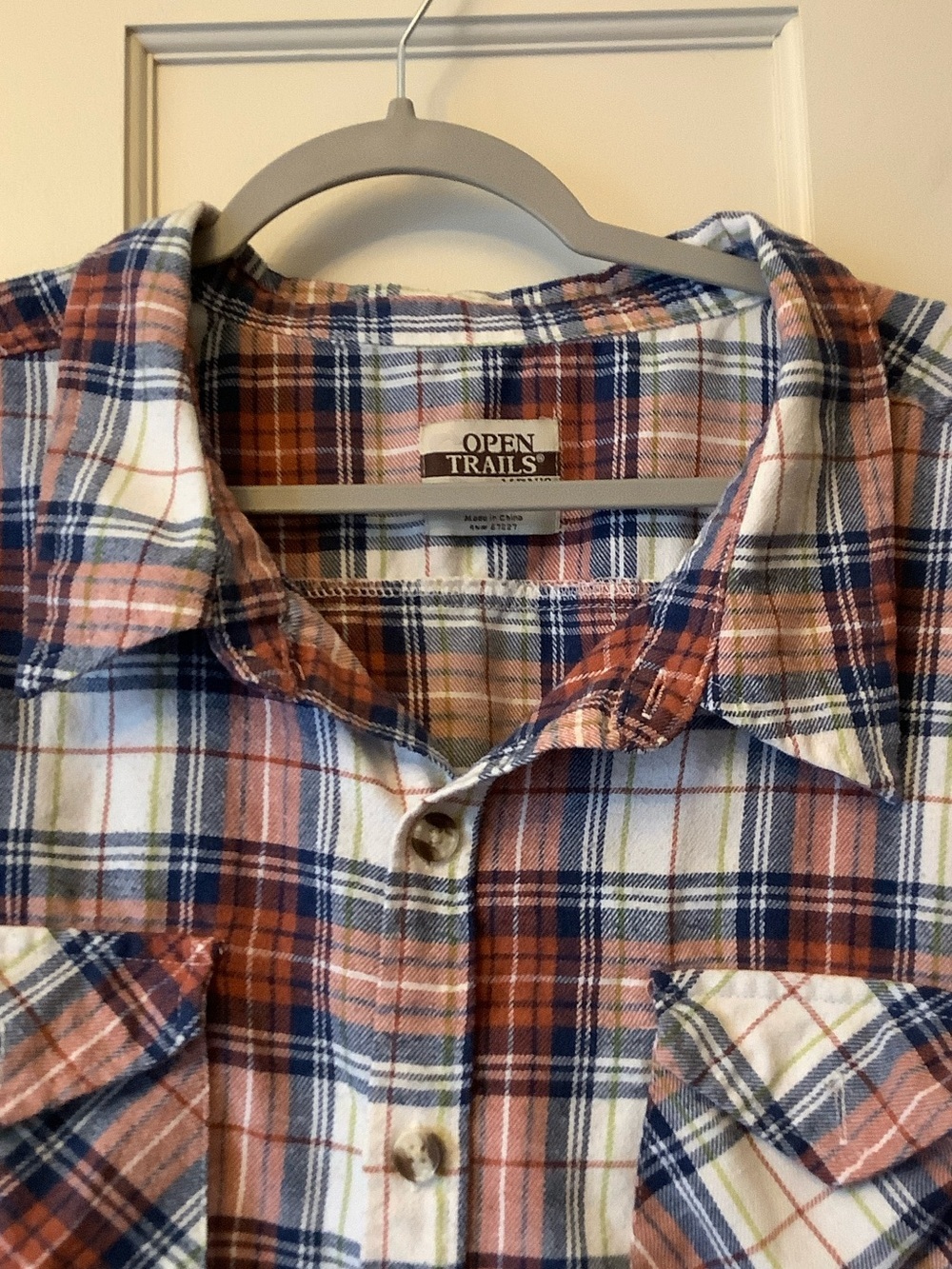 Casual Plaid Button-Up Shirt in Rust, Navy & Cream - Picture 3 of 6